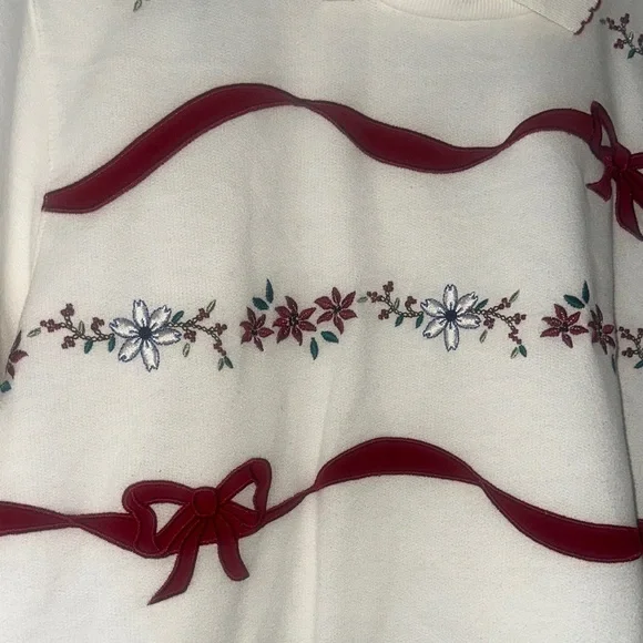 Alfred Dunner White and Red long  Sleeve  pullover  L petite VTG red bow - Picture 5 of 15